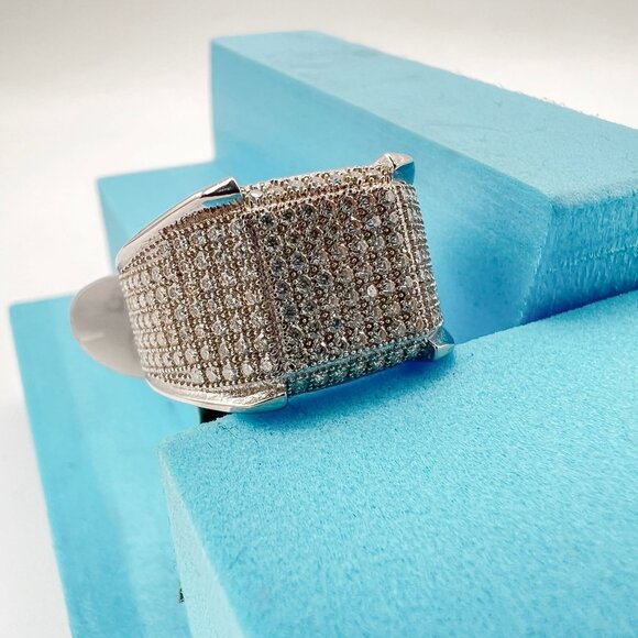 925 Sterling Sliver Moissanite Square Ring, 2.00ctw VVS Stones Hip Hop Jewelry B - Picture 6 of 7